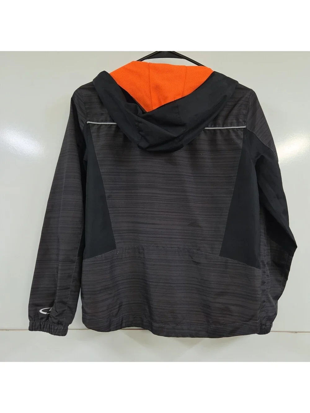 Boys Light Jacket Black Gray Hooded Full Zip With Pockets Size Medium M 8 10